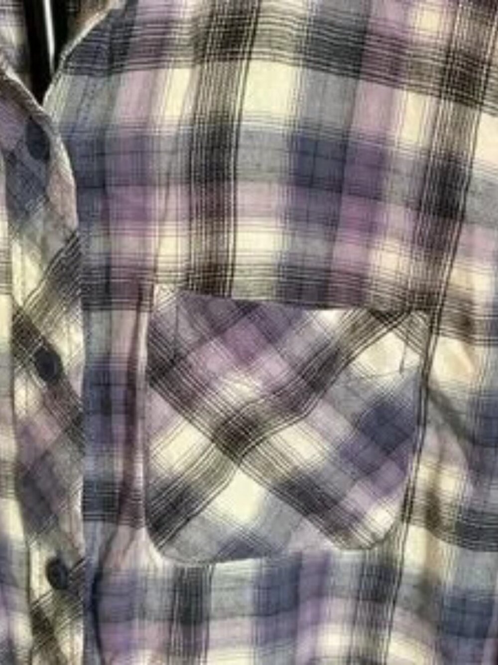 beachlunchlounge XS Flannel Plaid Button-Down Shirt Fringe Hem Grunge Surfer - Picture 9 of 12